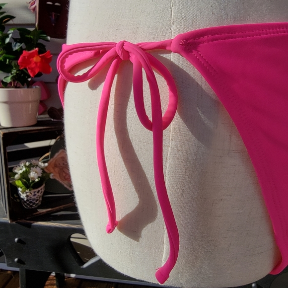 O P ♡ Gorgeous 2pc Bright Pink Padded Bralette String Bikini Swimsuit L | XL - Picture 11 of 11